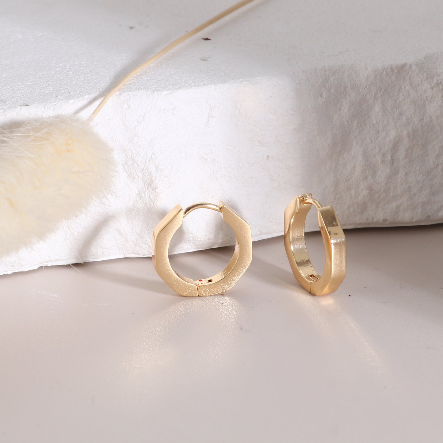 Small Gold Octagon Hoop Earrings