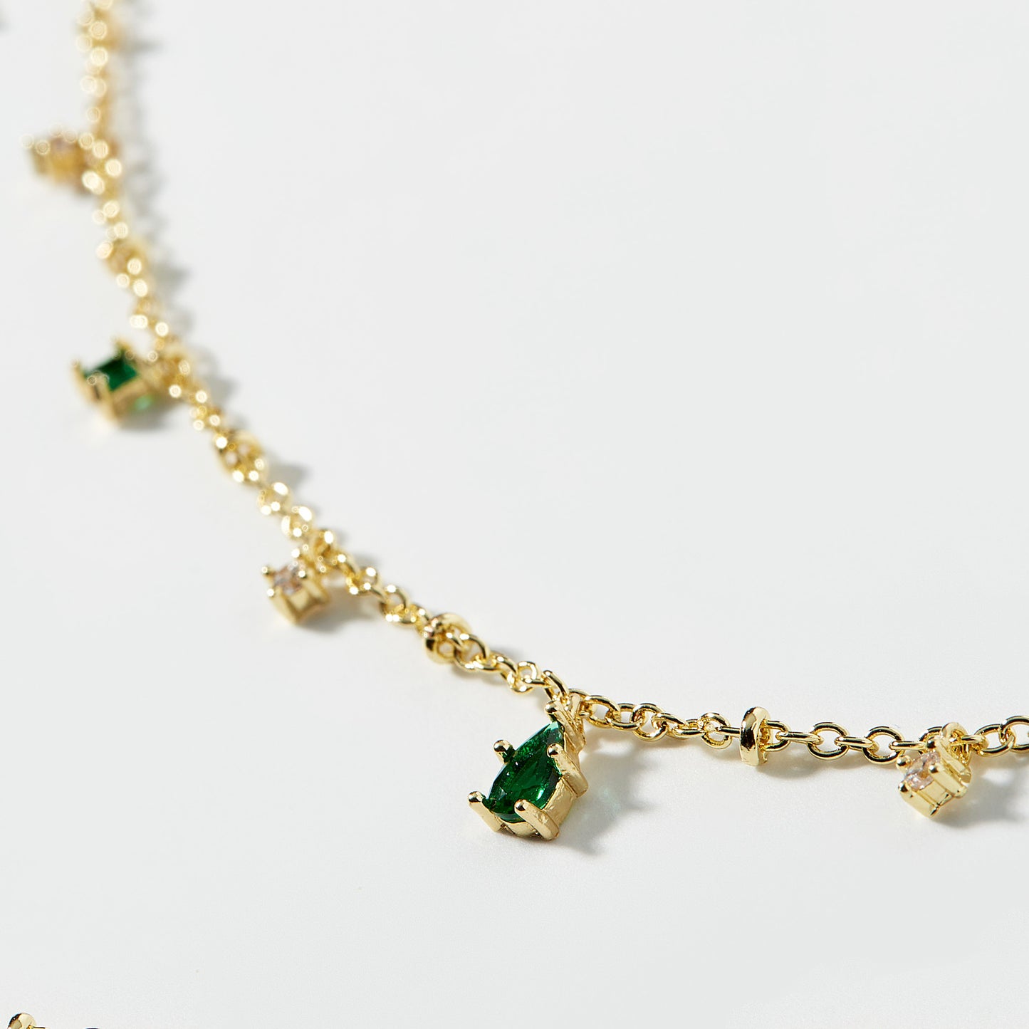 Emerald and Gold CZ Station Necklace for Women