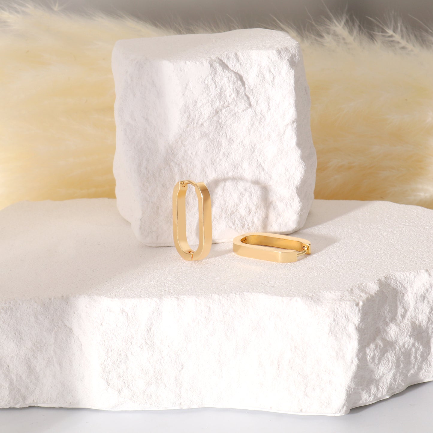 Gold Rectangle Oval Hoop Earrings