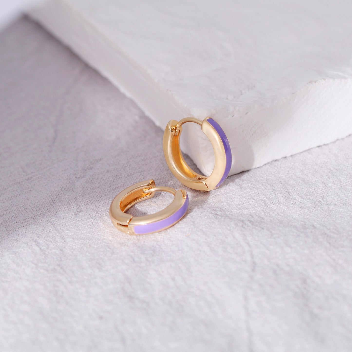 Light Purple Enamel Huggie Hoop Earrings for Women
