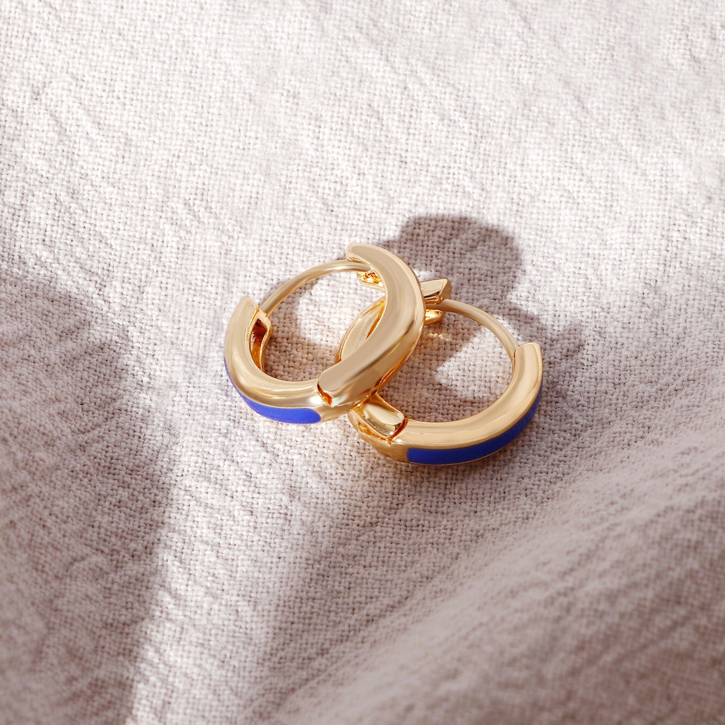 Royal Blue Enamel Huggie Hoop Earrings for Women