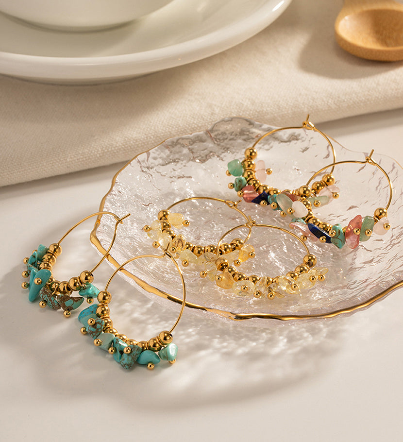 Natural Stone Chip Hoop Earrings