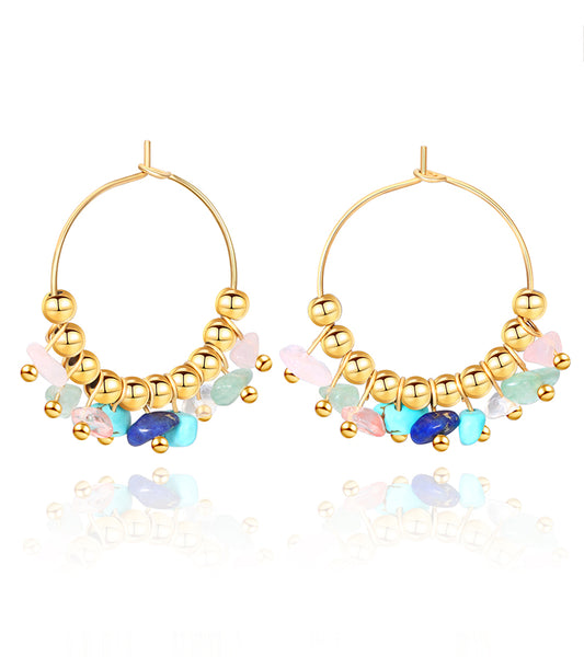 Natural Stone Chip Hoop Earrings