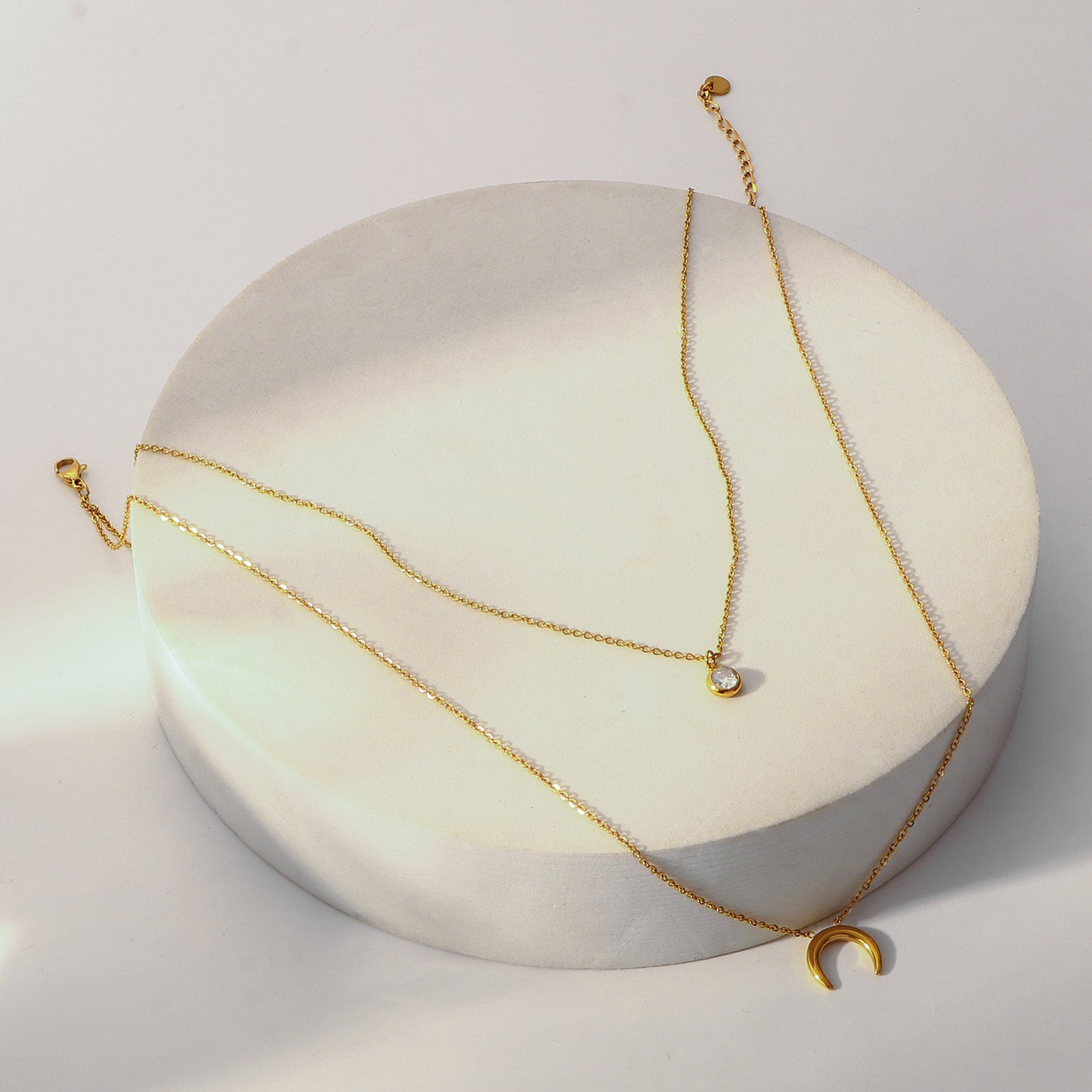 Double Strand Solitaire Moon Necklace