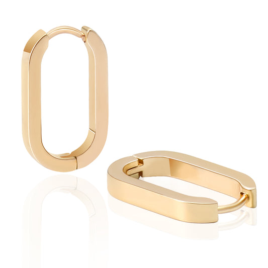 Gold Rectangle Oval Hoop Earrings