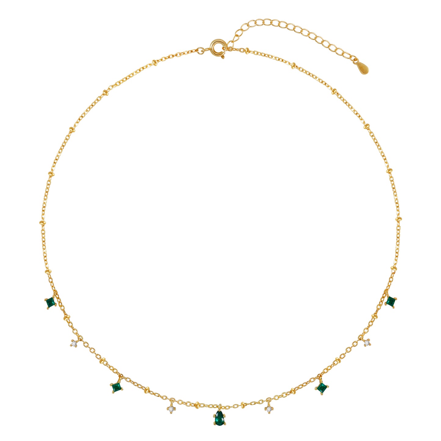 Emerald and Gold CZ Station Necklace for Women