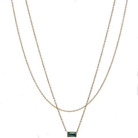Double Strand Aquamarine Baguette Necklace