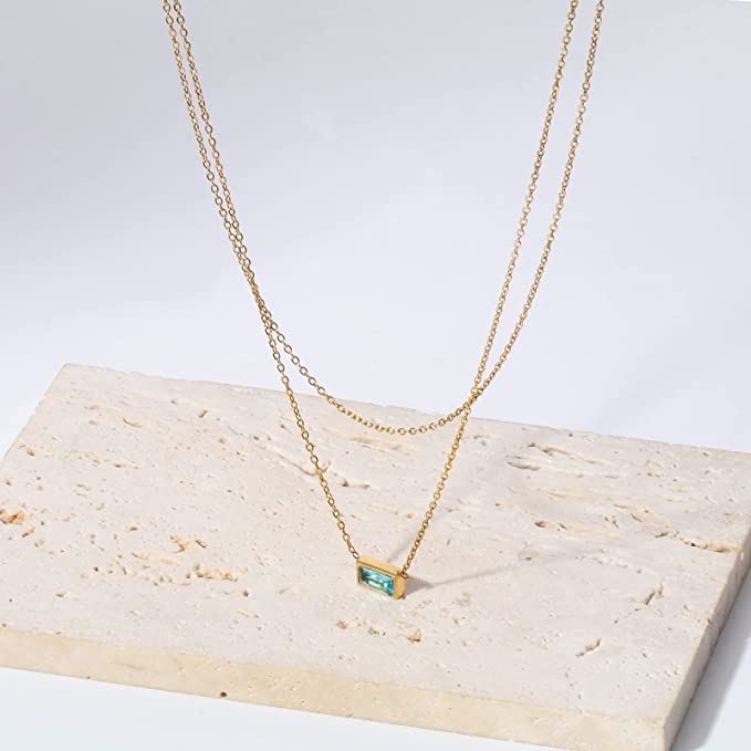 Double Strand Aquamarine Baguette Necklace