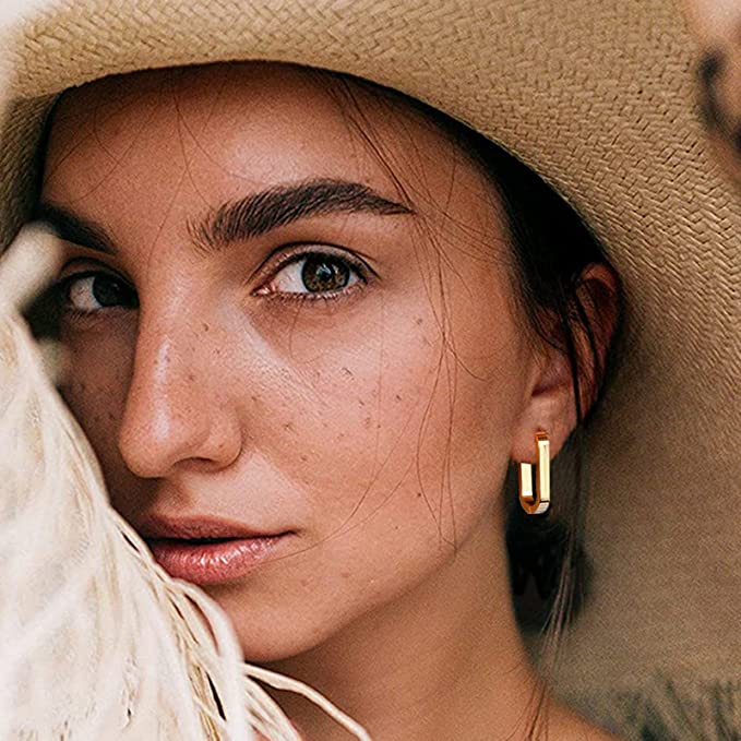Gold Rectangle Oval Hoop Earrings