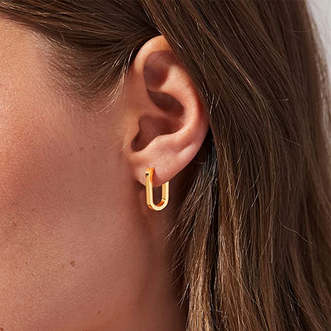 Gold Rectangle Oval Hoop Earrings