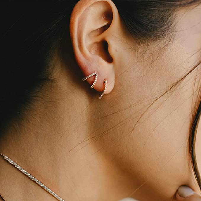 18K Gold Plated CZ Double Split Hoop Earrings