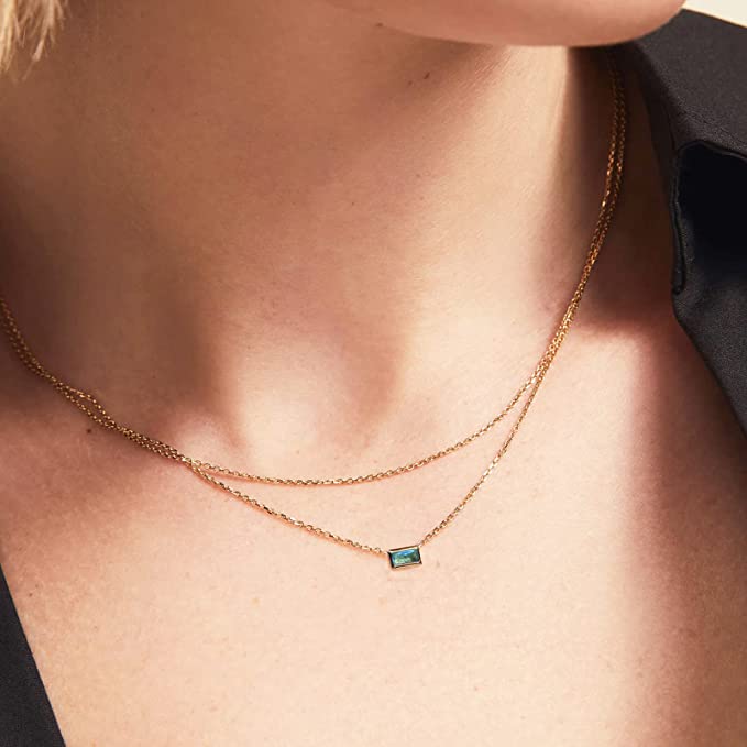 Double Strand Aquamarine Baguette Necklace