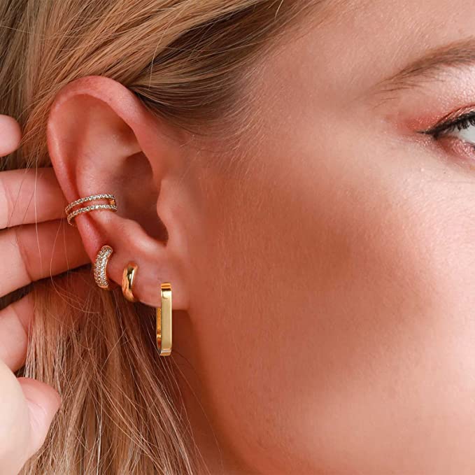 Gold Rectangle Oval Hoop Earrings