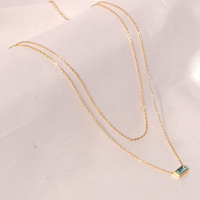 Double Strand Aquamarine Baguette Necklace