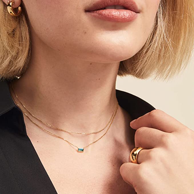 Double Strand Aquamarine Baguette Necklace