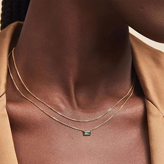 Double Strand Aquamarine Baguette Necklace