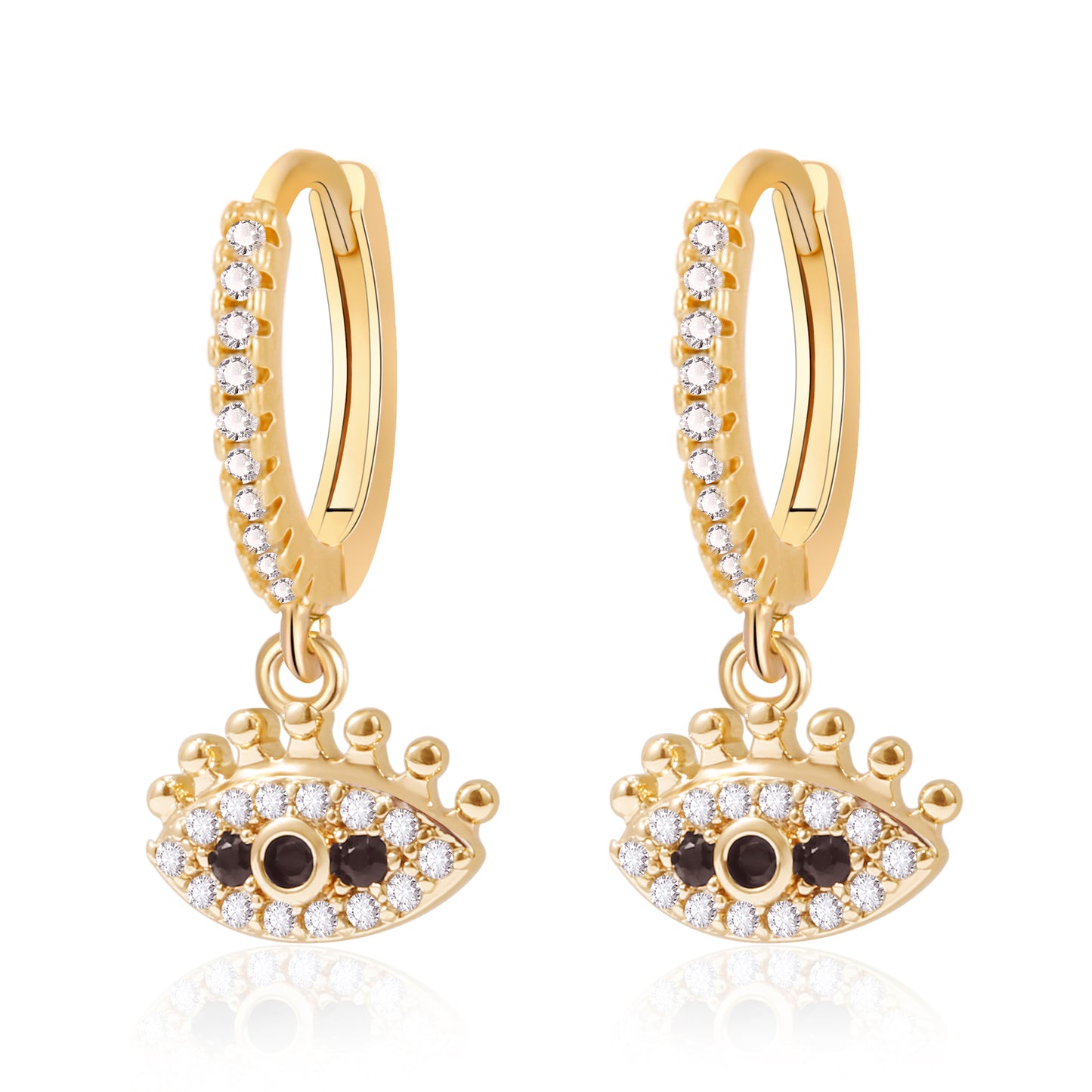 Pave Rhinestone Black Eye Drop Huggie Earrings