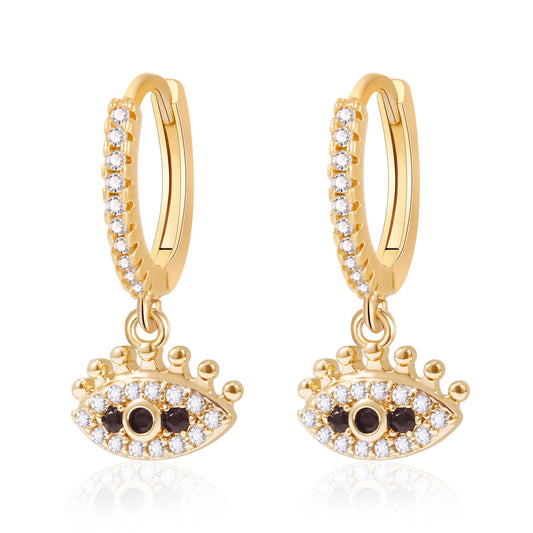 Pave Rhinestone Black Eye Drop Huggie Earrings