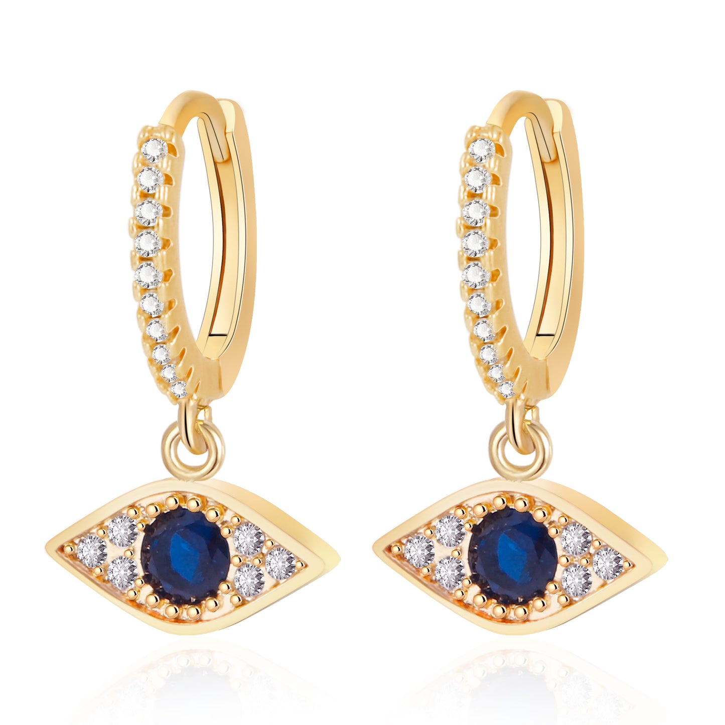 Blue Eye Drop Hoop Earrings