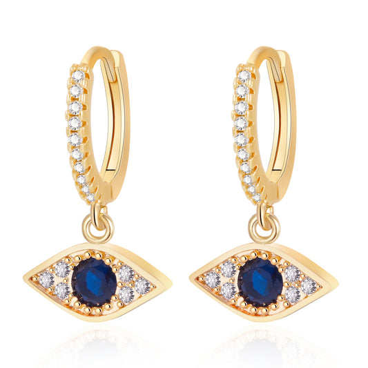 Blue Eye Drop Hoop Earrings