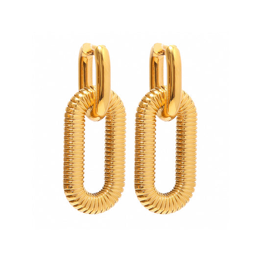 Chunky Gold Double Oval Drop Huggie Hoop Earrings