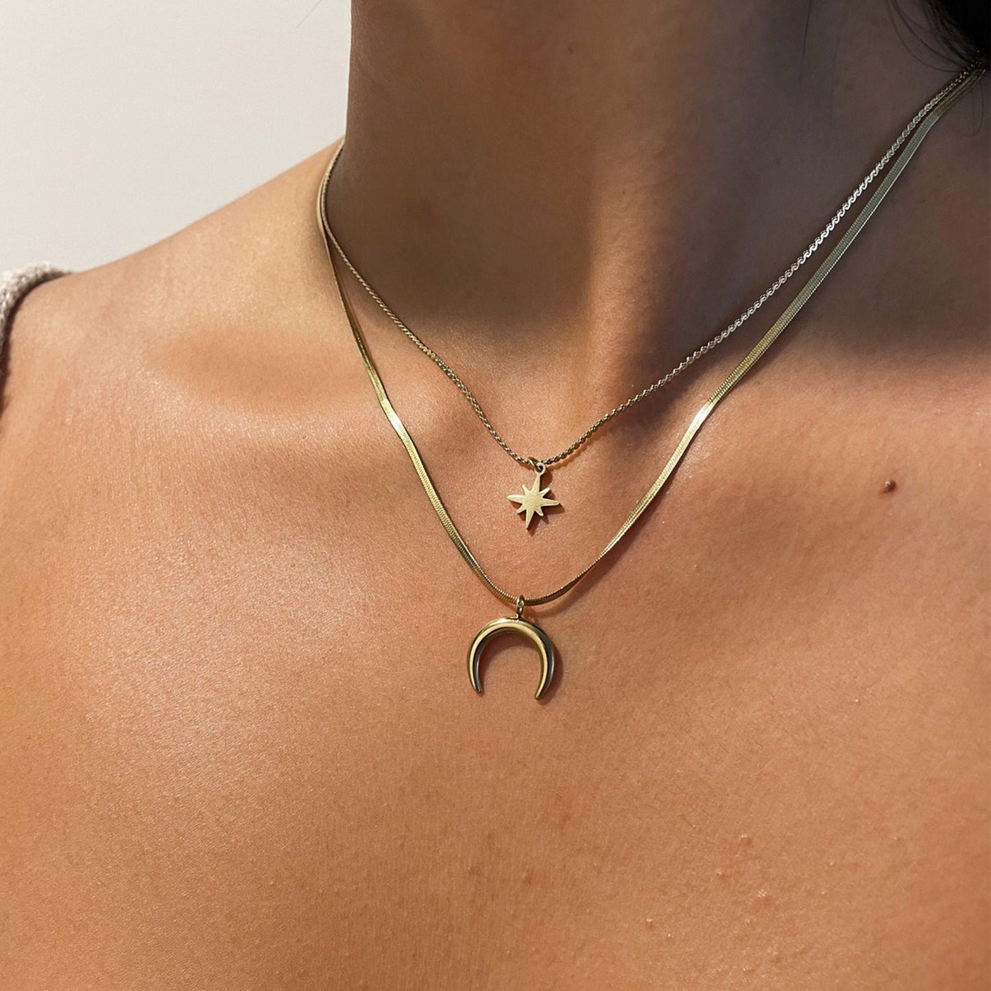 Double Strand Star Moon Necklace