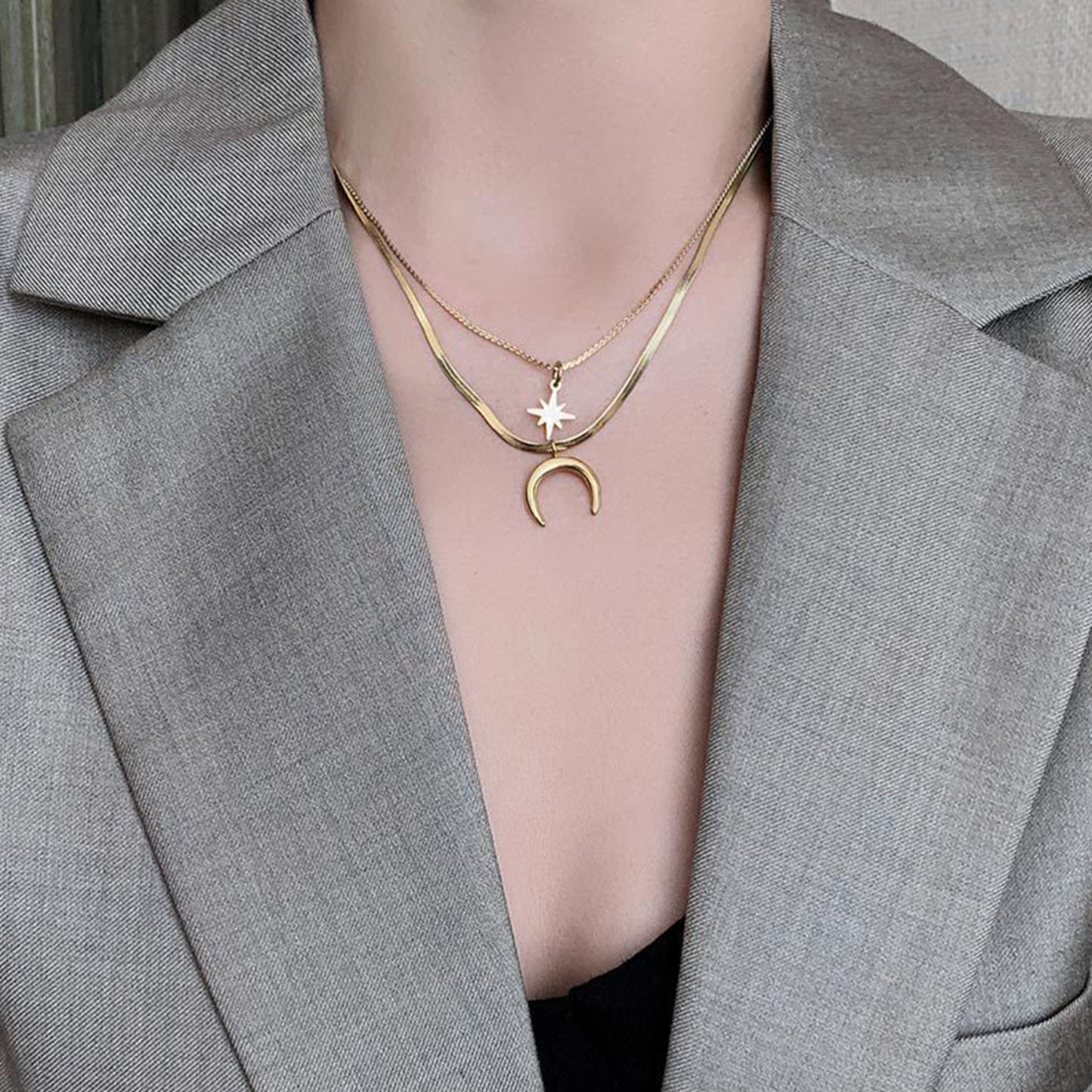 Double Strand Star Moon Necklace