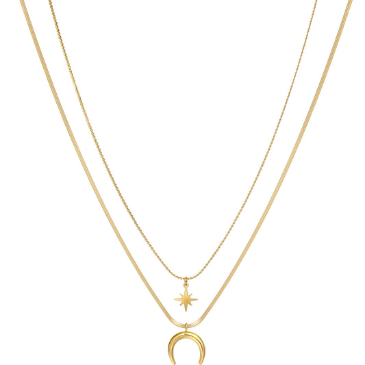 Double Strand Star Moon Necklace