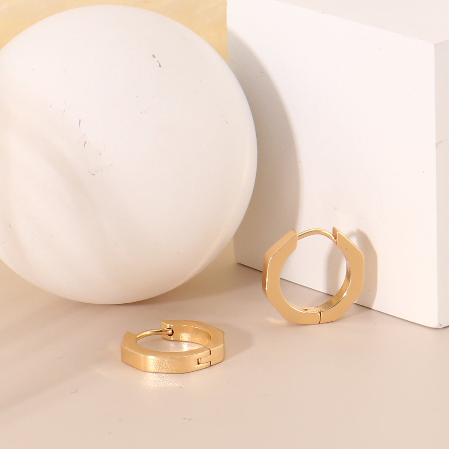 Small Gold Octagon Hoop Earrings