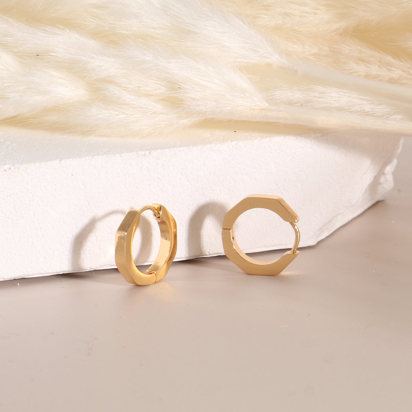 Small Gold Octagon Hoop Earrings