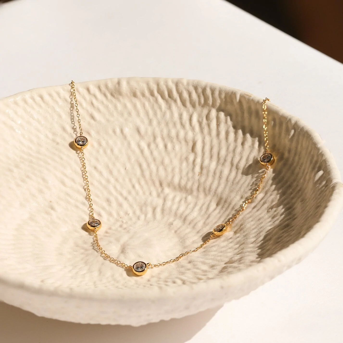Gold Clear CZ Station Necklace