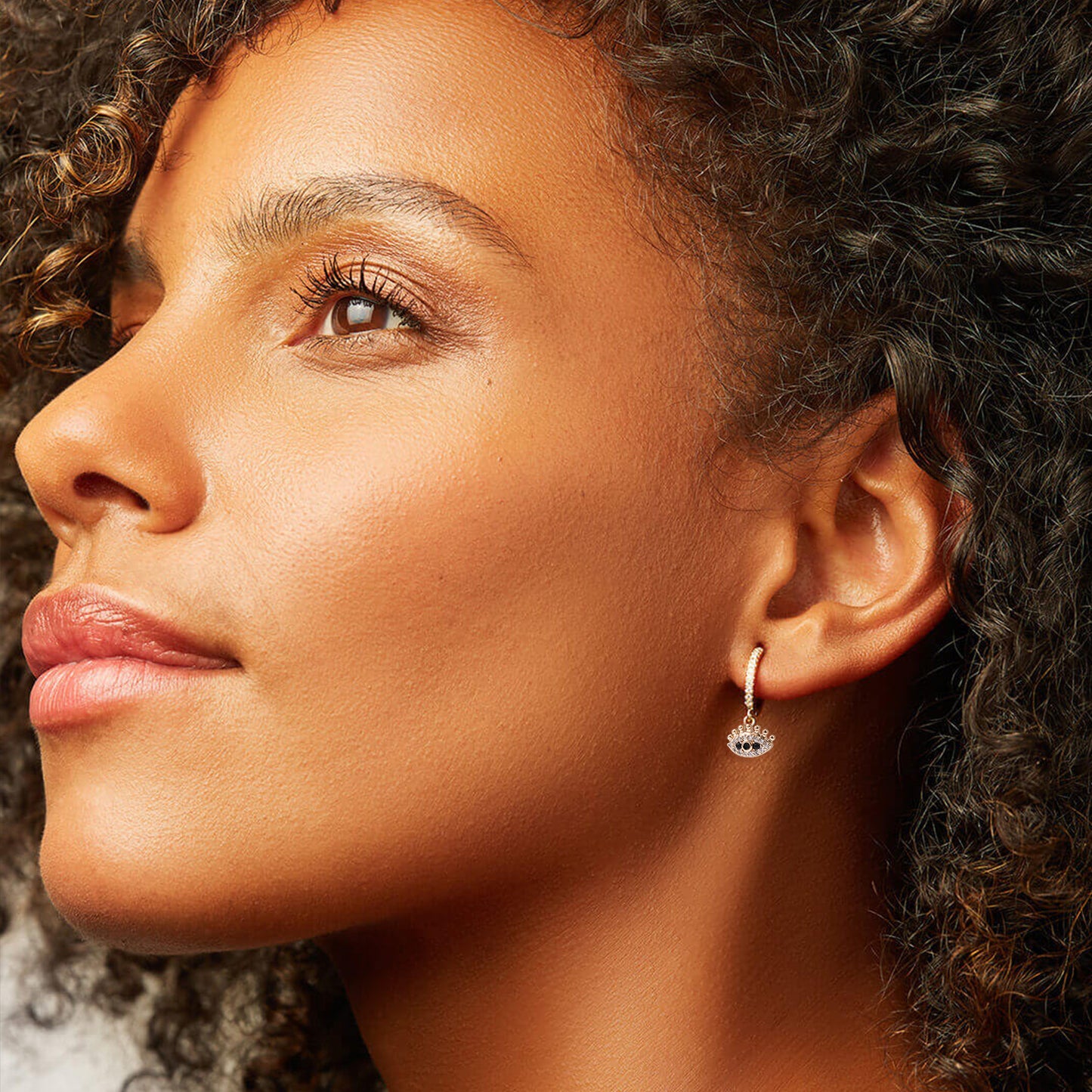 Pave Rhinestone Black Eye Drop Huggie Earrings