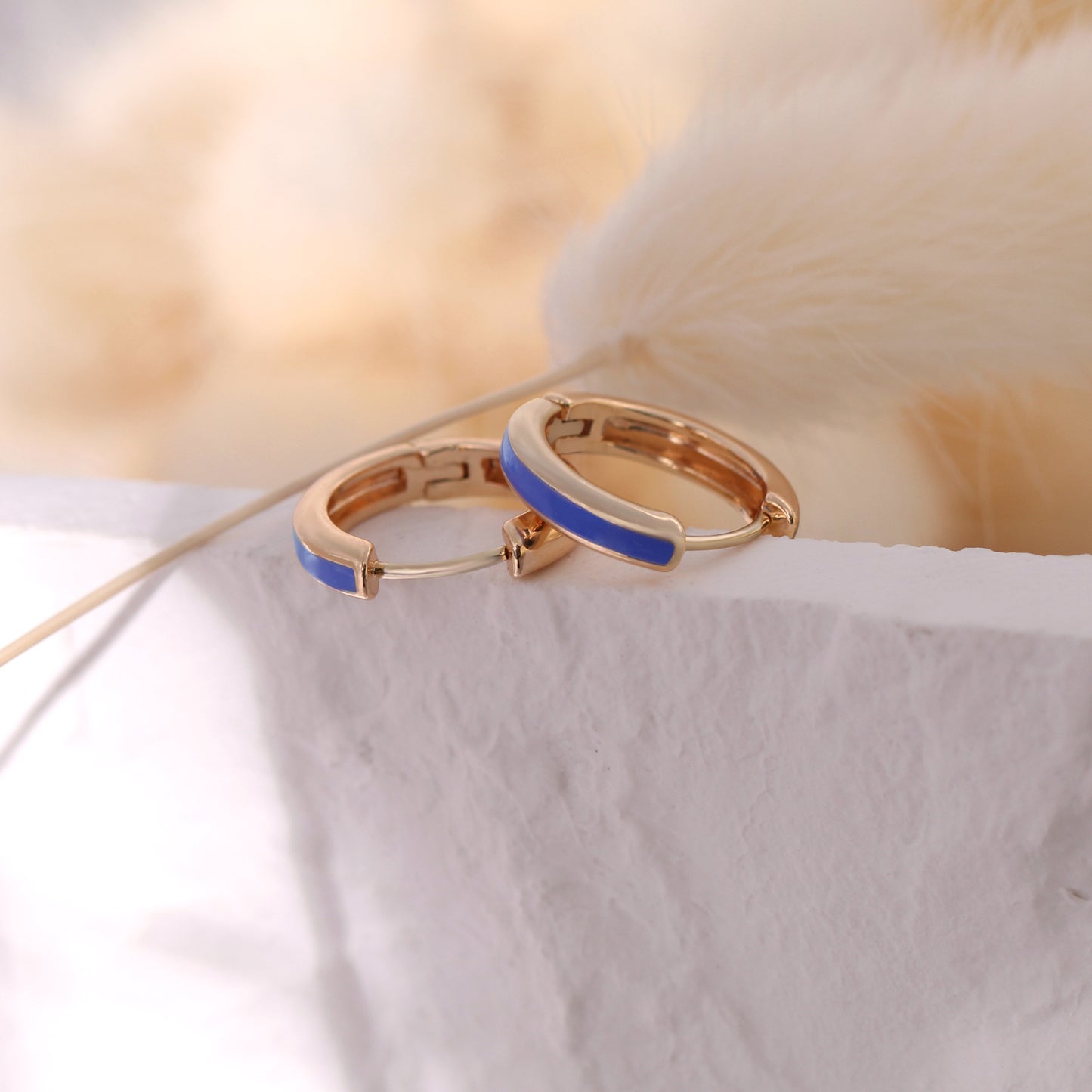 Royal Blue Enamel Huggie Hoop Earrings for Women