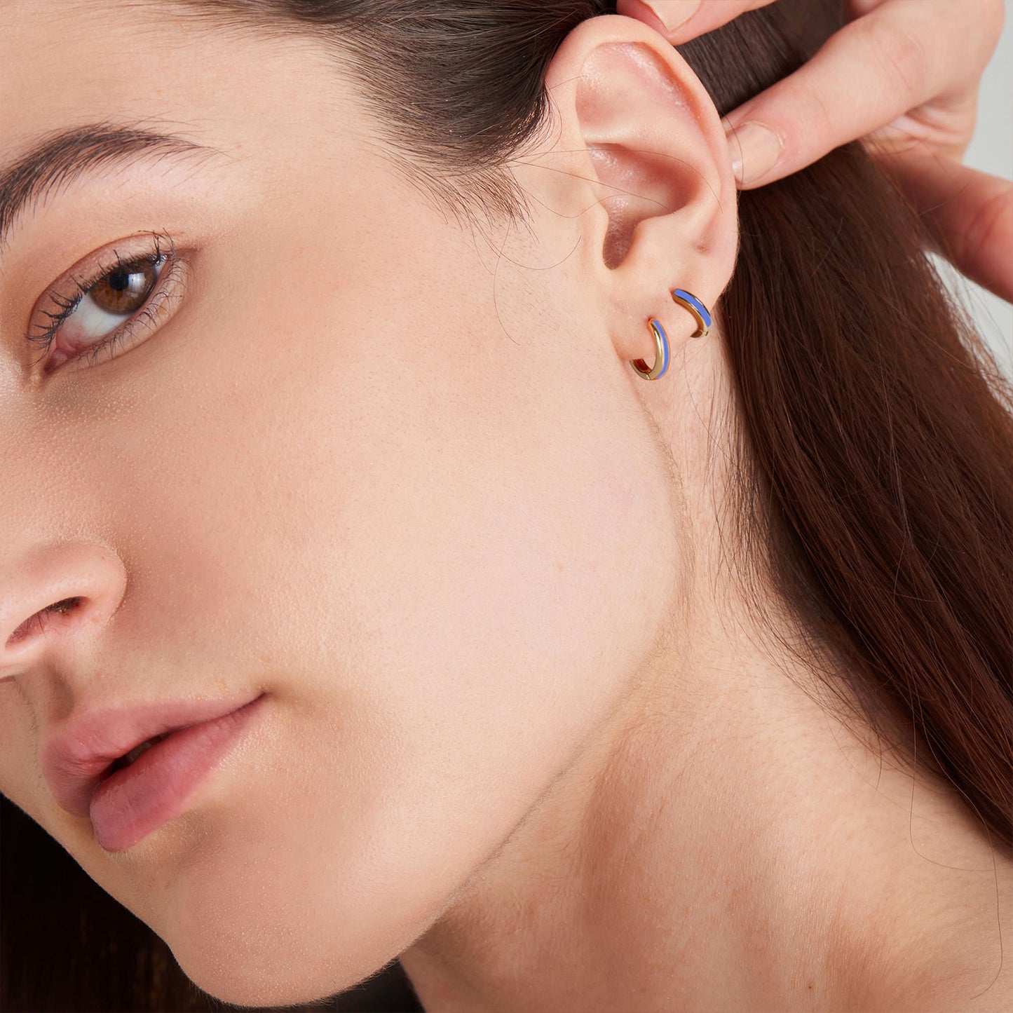 Royal Blue Enamel Huggie Hoop Earrings for Women