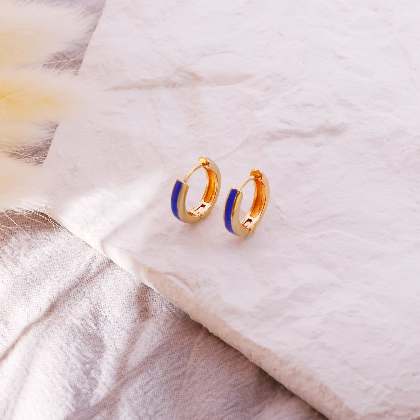 Royal Blue Enamel Huggie Hoop Earrings for Women