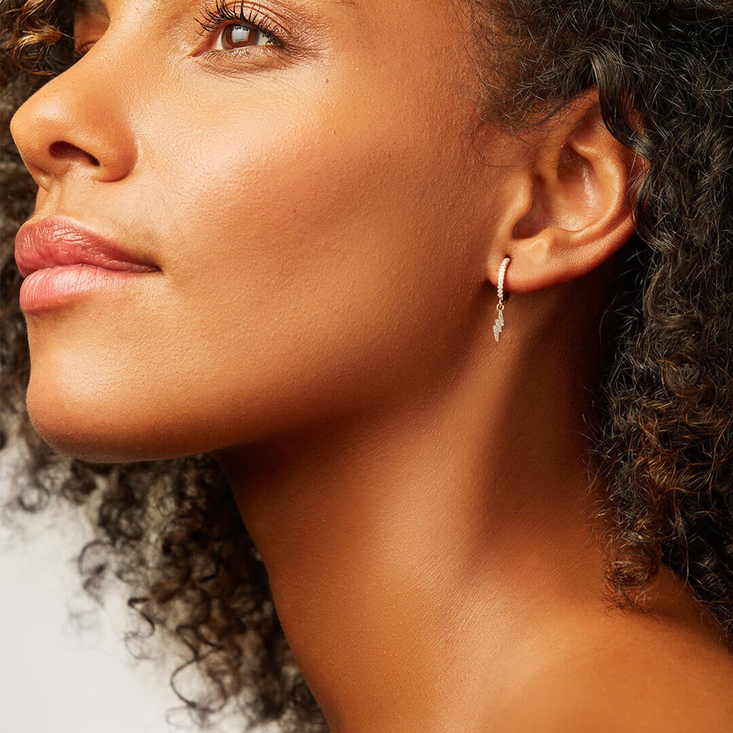 Pave Rhinestone Lightning Bolt Drop Hoop Earrings