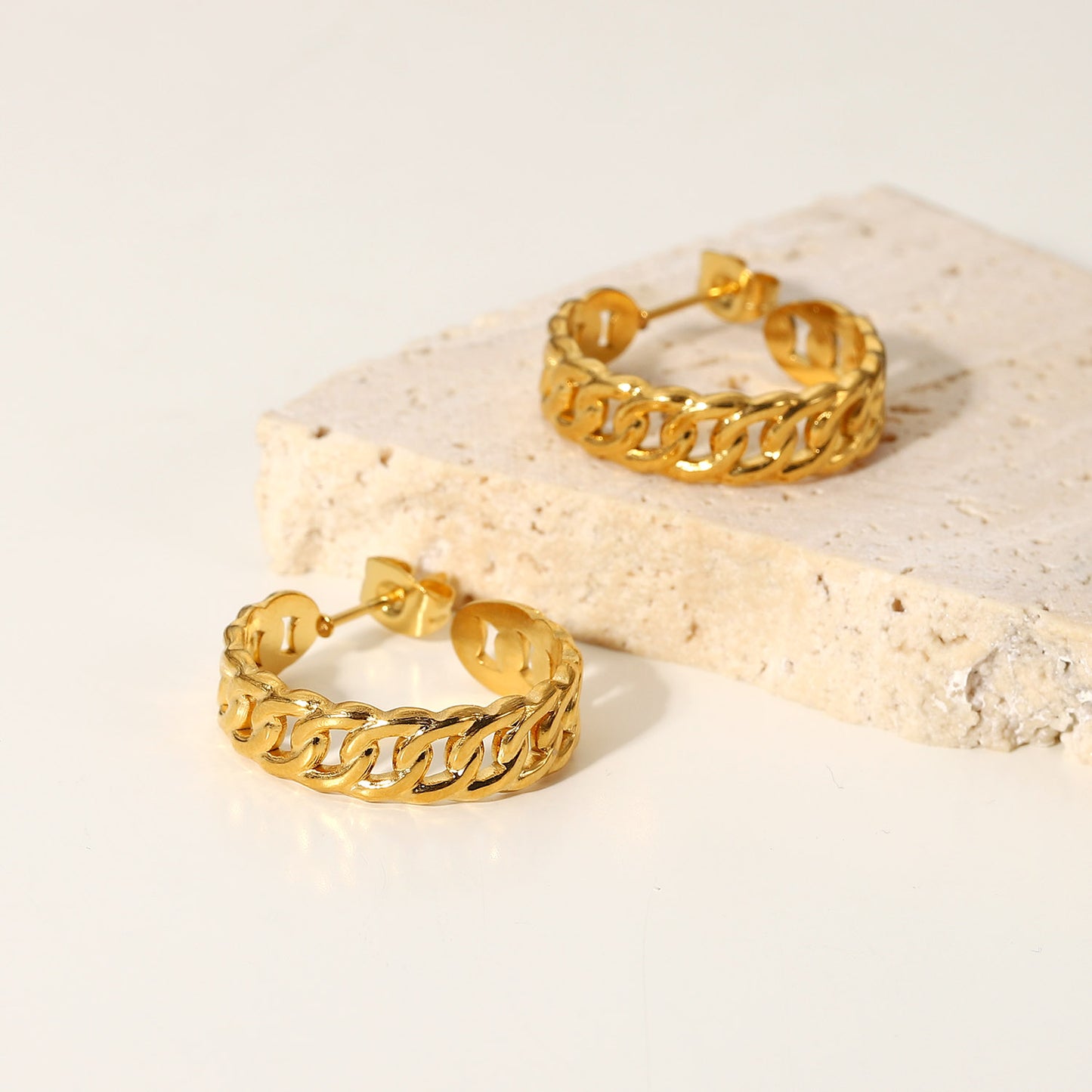 Gold Curb Chain Hoop Earrings for Women