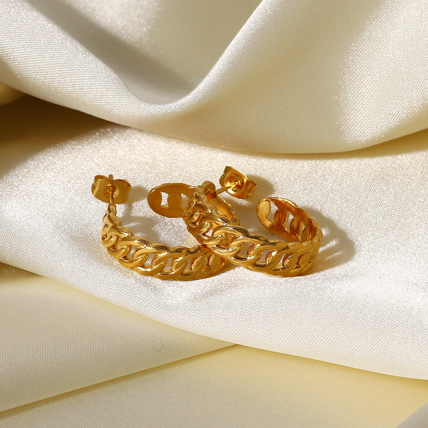 Gold Curb Chain Hoop Earrings for Women