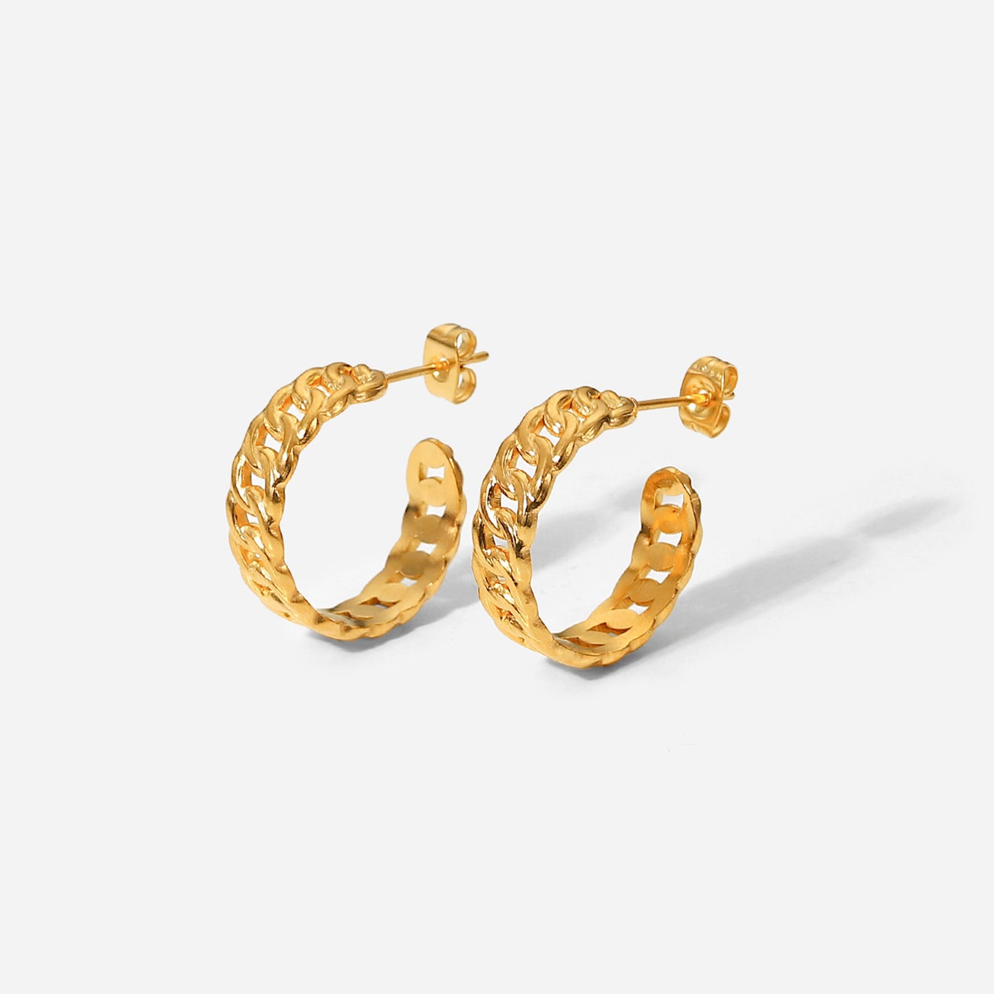 Gold Curb Chain Hoop Earrings for Women
