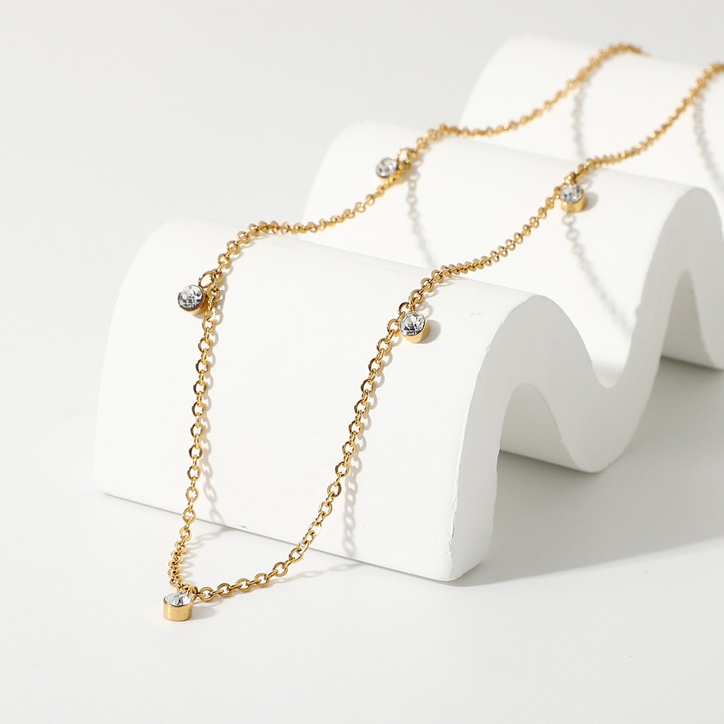 Gold CZ Drop Station Necklace
