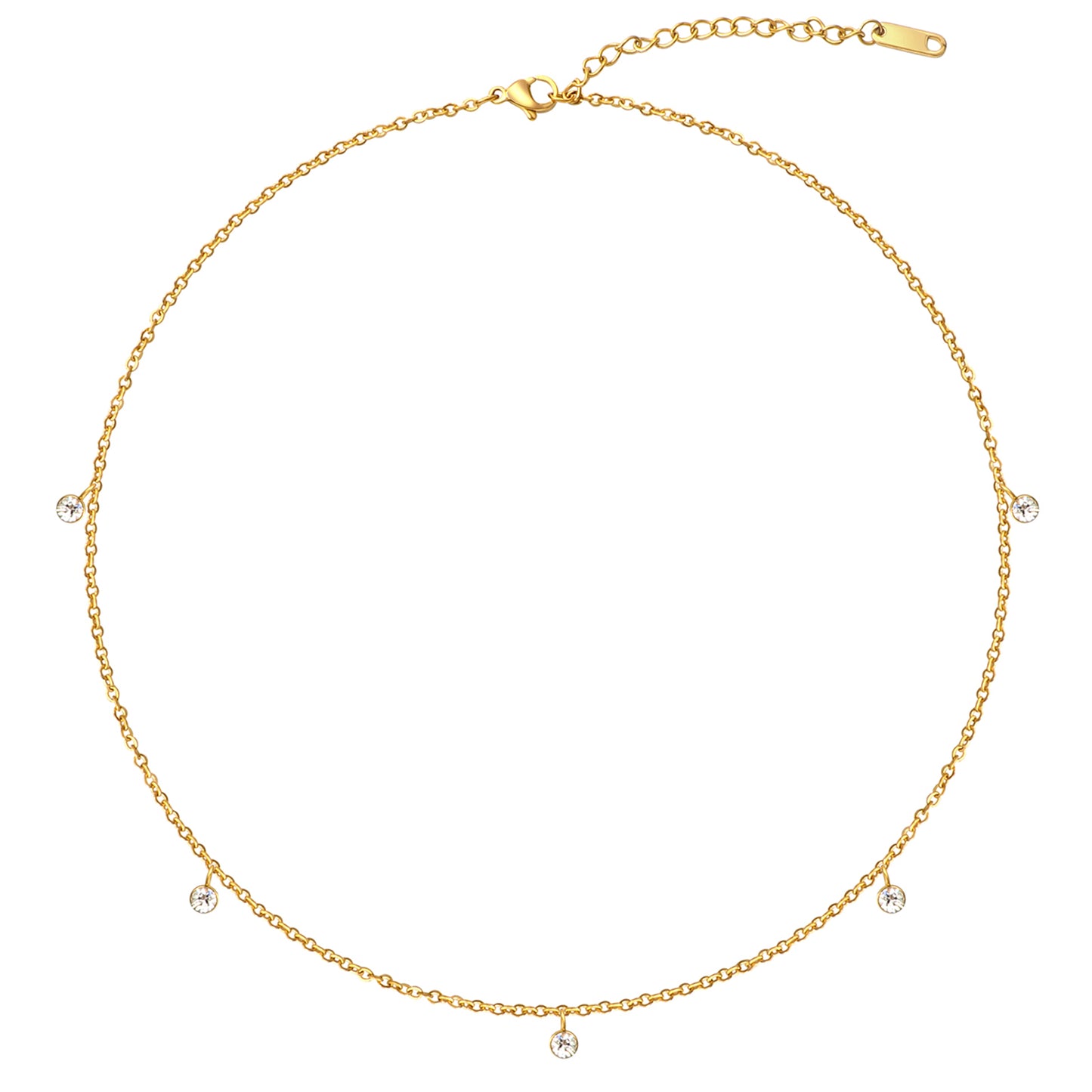 Gold CZ Drop Station Necklace