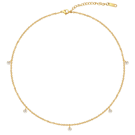 Gold CZ Drop Station Necklace