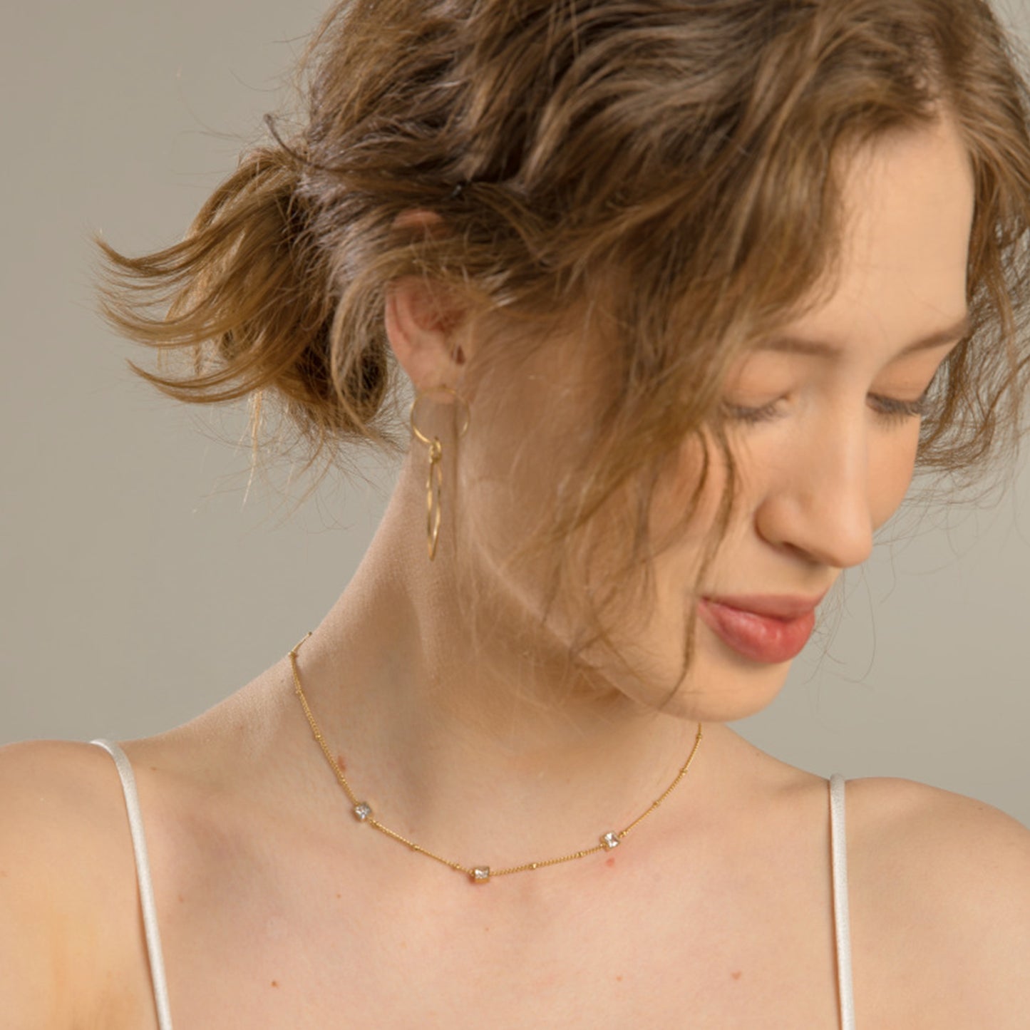 Dainty Gold Chain Choker Station Necklace for Women