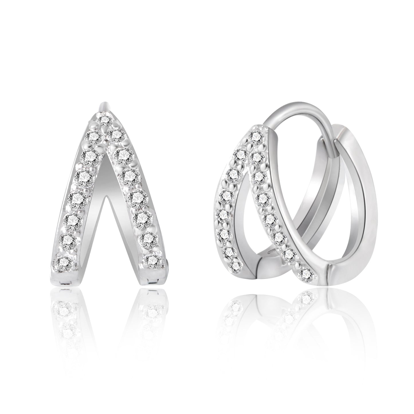 18K Gold Plated CZ Double Split Hoop Earrings