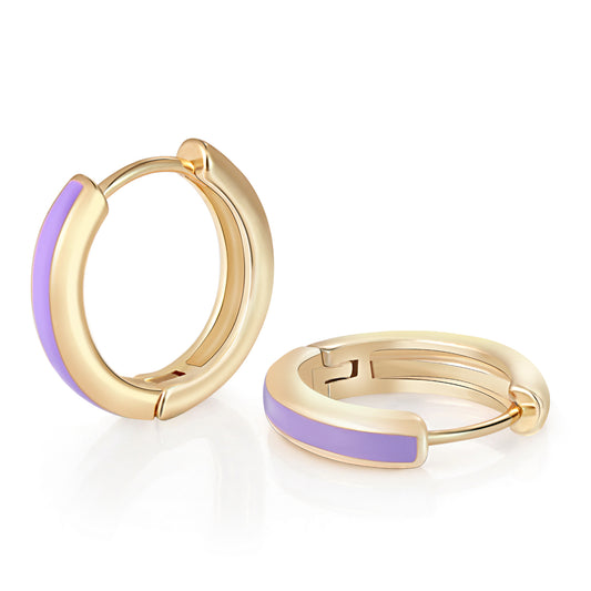 Light Purple Enamel Huggie Hoop Earrings for Women