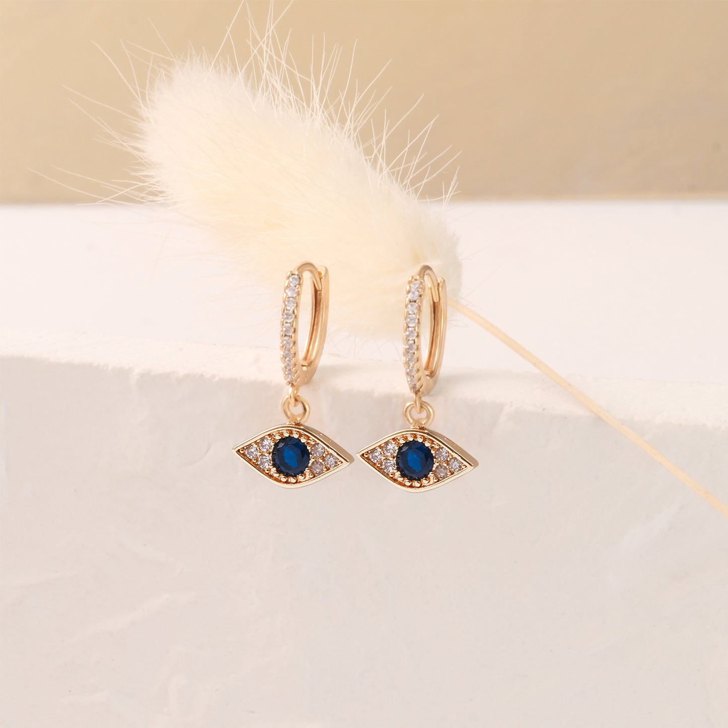 Blue Eye Drop Hoop Earrings