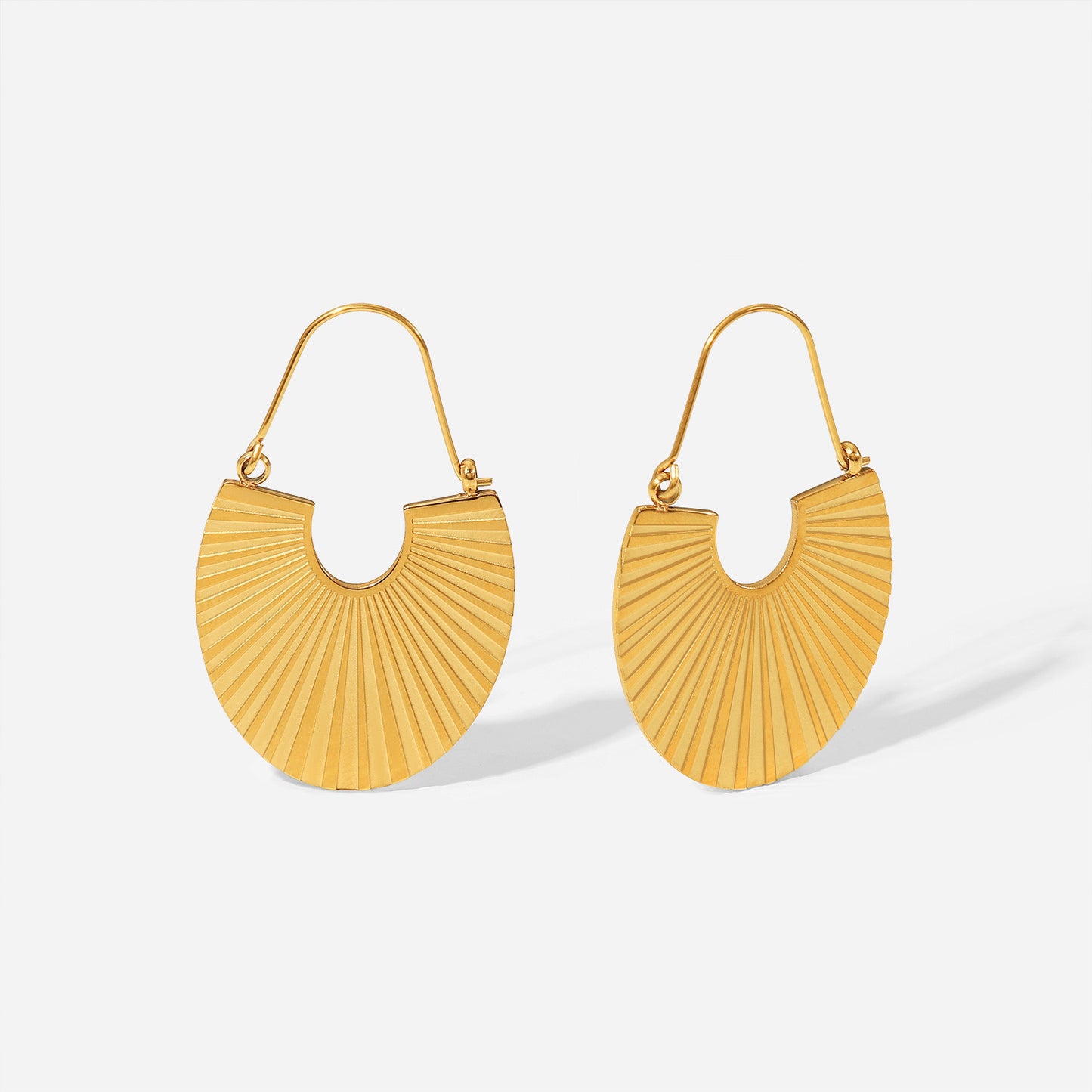 Gold Fan Shaped Drop Hoop Earrings