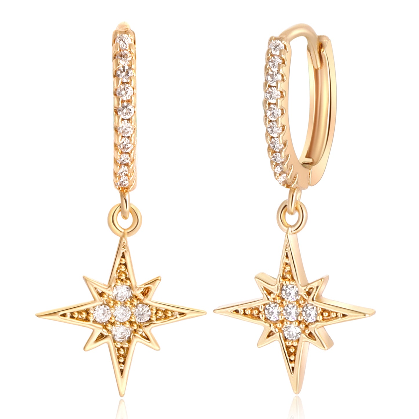 Pave CZ Starburst Drop Huggie Earrings