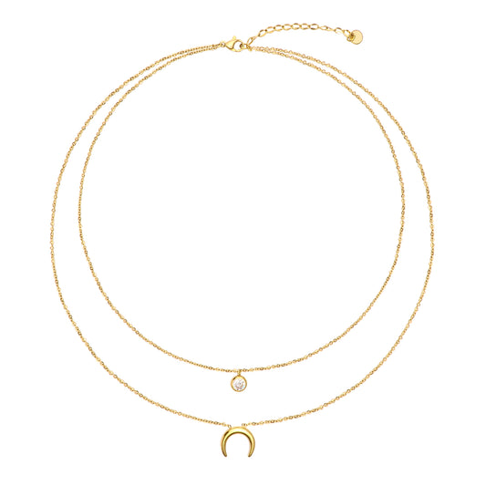Double Strand Solitaire Moon Necklace