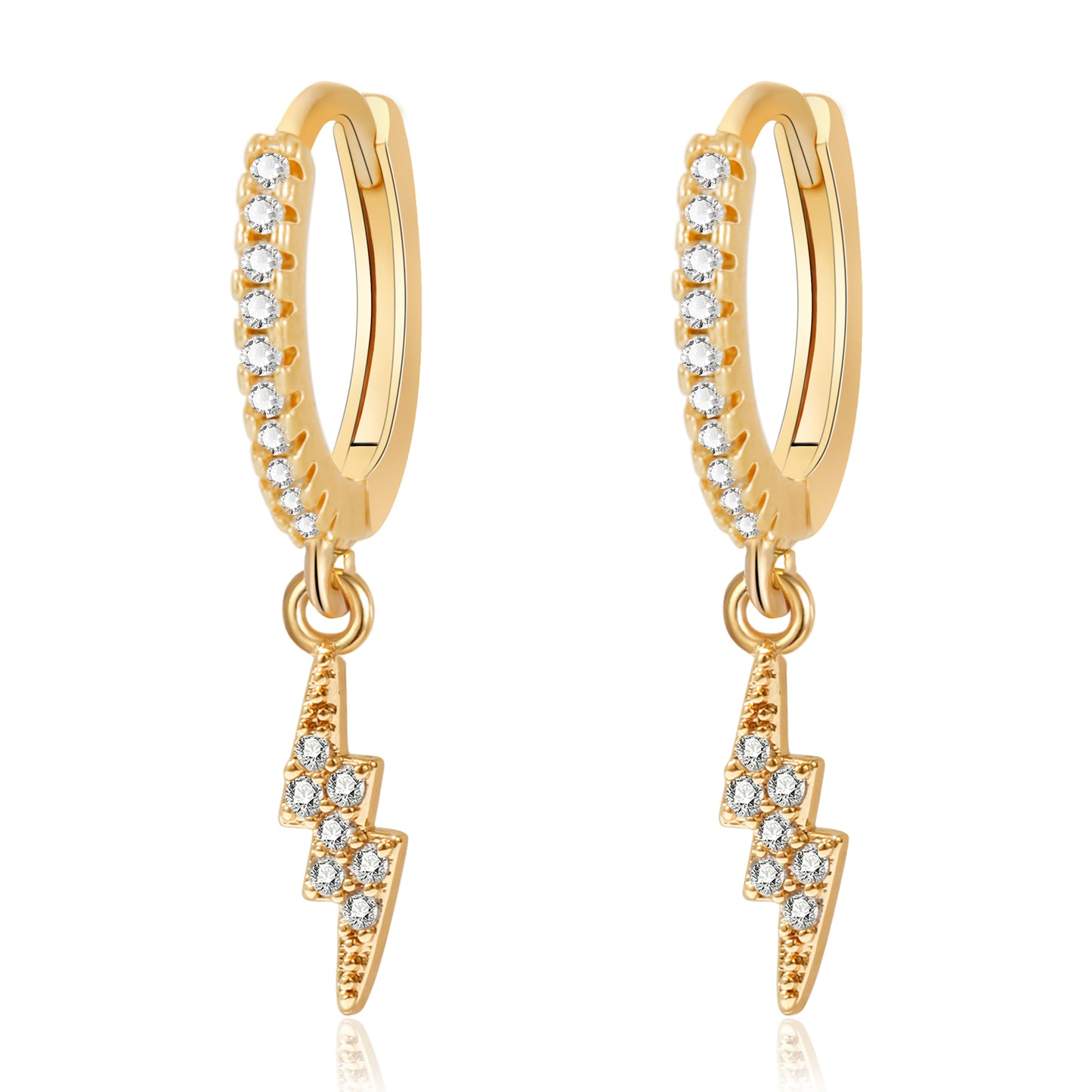 Pave Rhinestone Lightning Bolt Drop Hoop Earrings